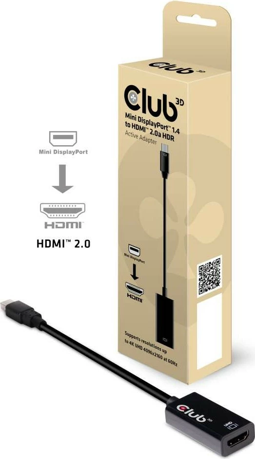 Adapter Club3D Mini DisplayPort në HDMI 2.0b HDR 4K60Hz, i zi