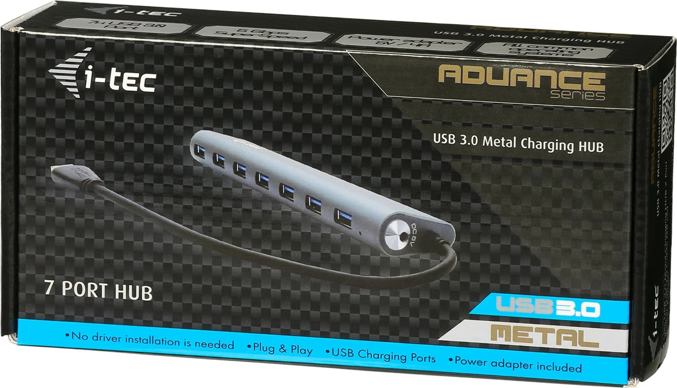 Hub USB i-tec 7 porta, metal, USB 3.0, 5Gbps, argjend