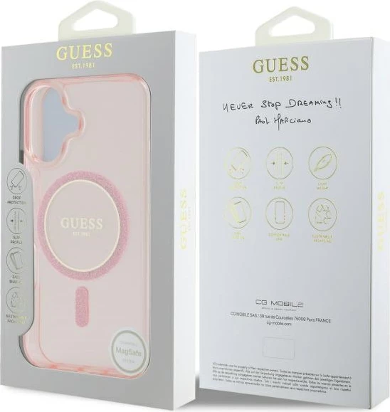 Mbështjellës Guess GUHMP16SHFGEREP për iPhone 16 6.1", hardcase, MagSafe, rozë