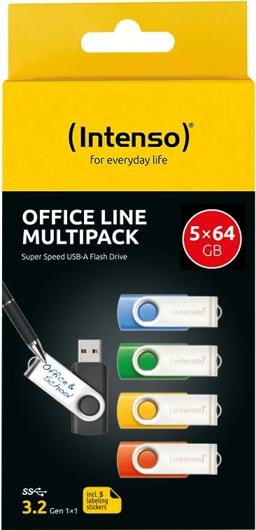 USB stick Intenso Office Line 256GB, 3.2, multipack x5, ngjyra të ndryshme