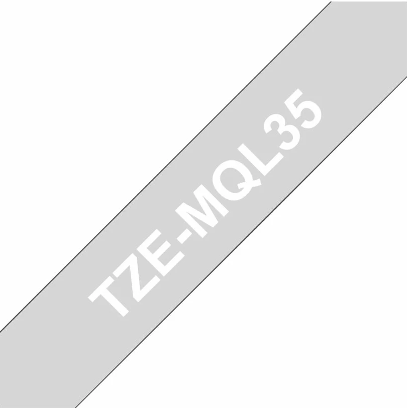 Kasetë etiketuese Brother TZe-MQL35, 12mm x 5m, e bardhë mbi gri, për P-touch