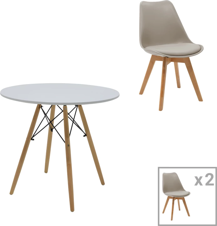 Tavolinë me karrige, ngjyrë gri-bardhë-natyrale,, D80x73cm