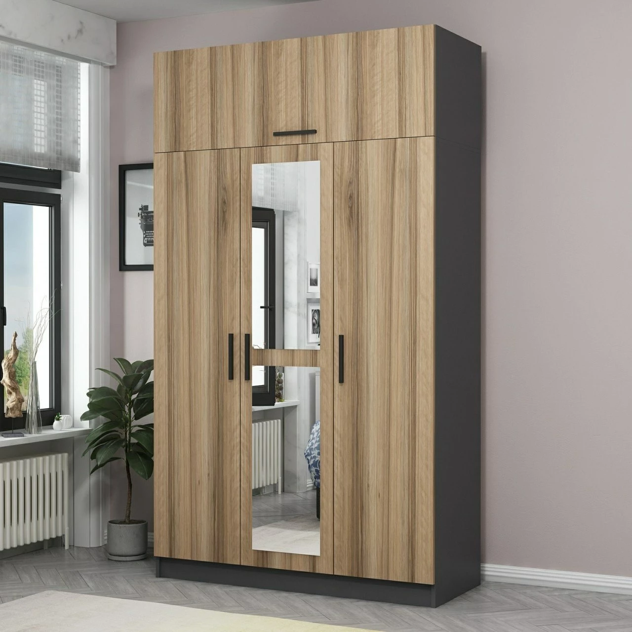 Dollap garderobe Skye Decor, 3 kapak, ngjyrë dore, 135x255x52 cm