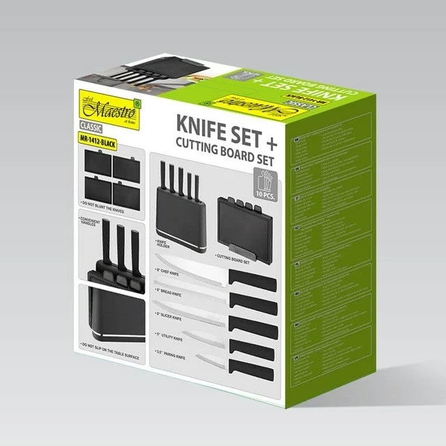 Set thika kuzhine Maestro MR-1412-BLACK me bllok dhe dërrasë prerëse, e zezë