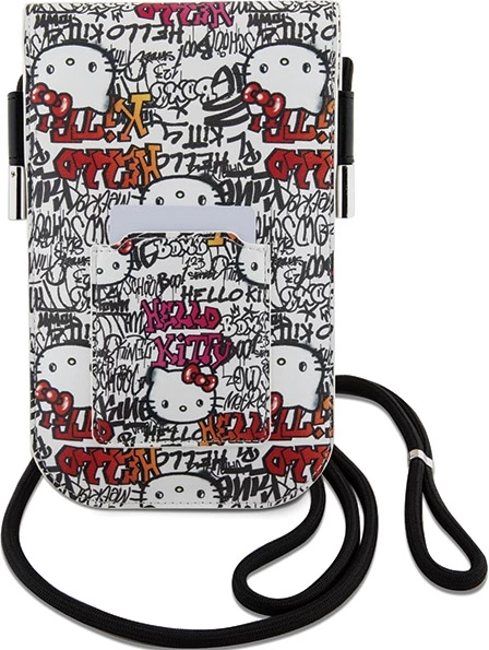 Çantë për celular Hello Kitty Leather Tags Graffiti Cord, lëkurë artificiale, bezhë