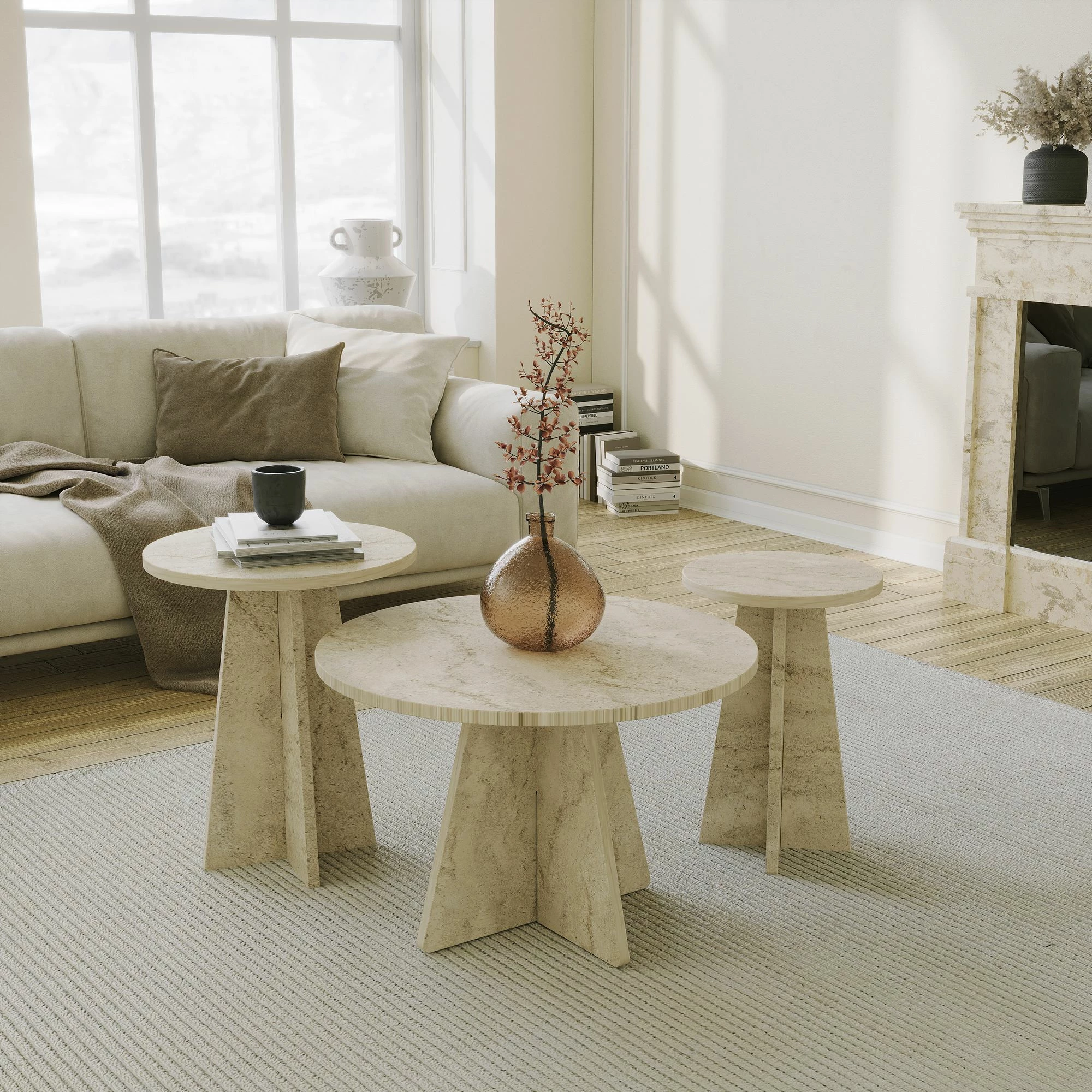 Set tavolinash kafeje Skye Decor, ngjyrë travertine, 3 copë