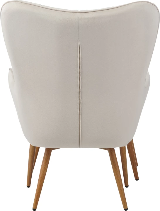 Fotel Maddison me stol këmbësh, kadife krem, këmbë natyrale, 68x72x98cm