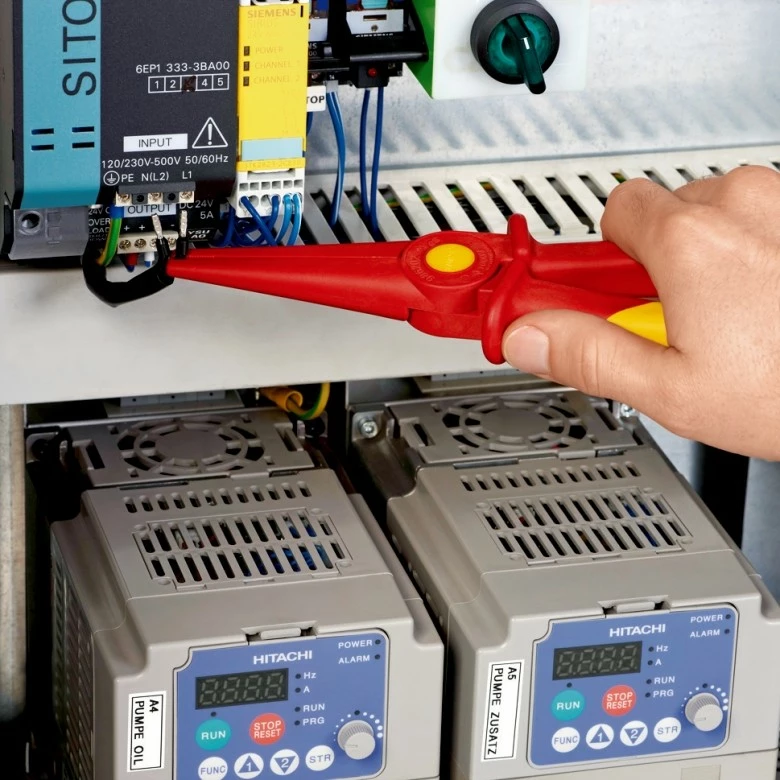 Knipex pincet gjilpërore plastikë 220mm e kuqe/verdhe