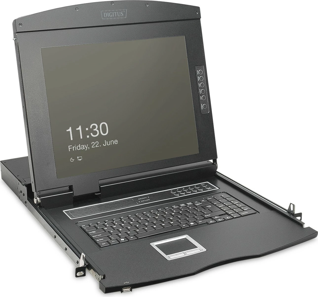 Konzolë rack Digitus 19" LCD, 16-port HDMI KVM, me tastierë US, e zezë