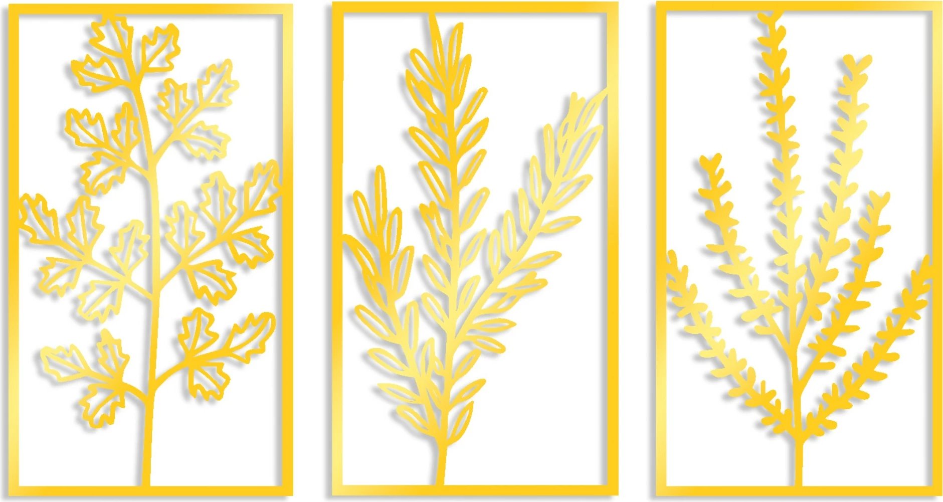 Aksesor dekorativ metalik për mur Wallity, lule të arta, set prej 3 copësh