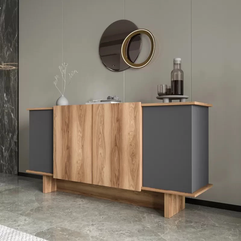 Bufe Aramos, ngjyrë antracit-lisi, 180x45x80cm