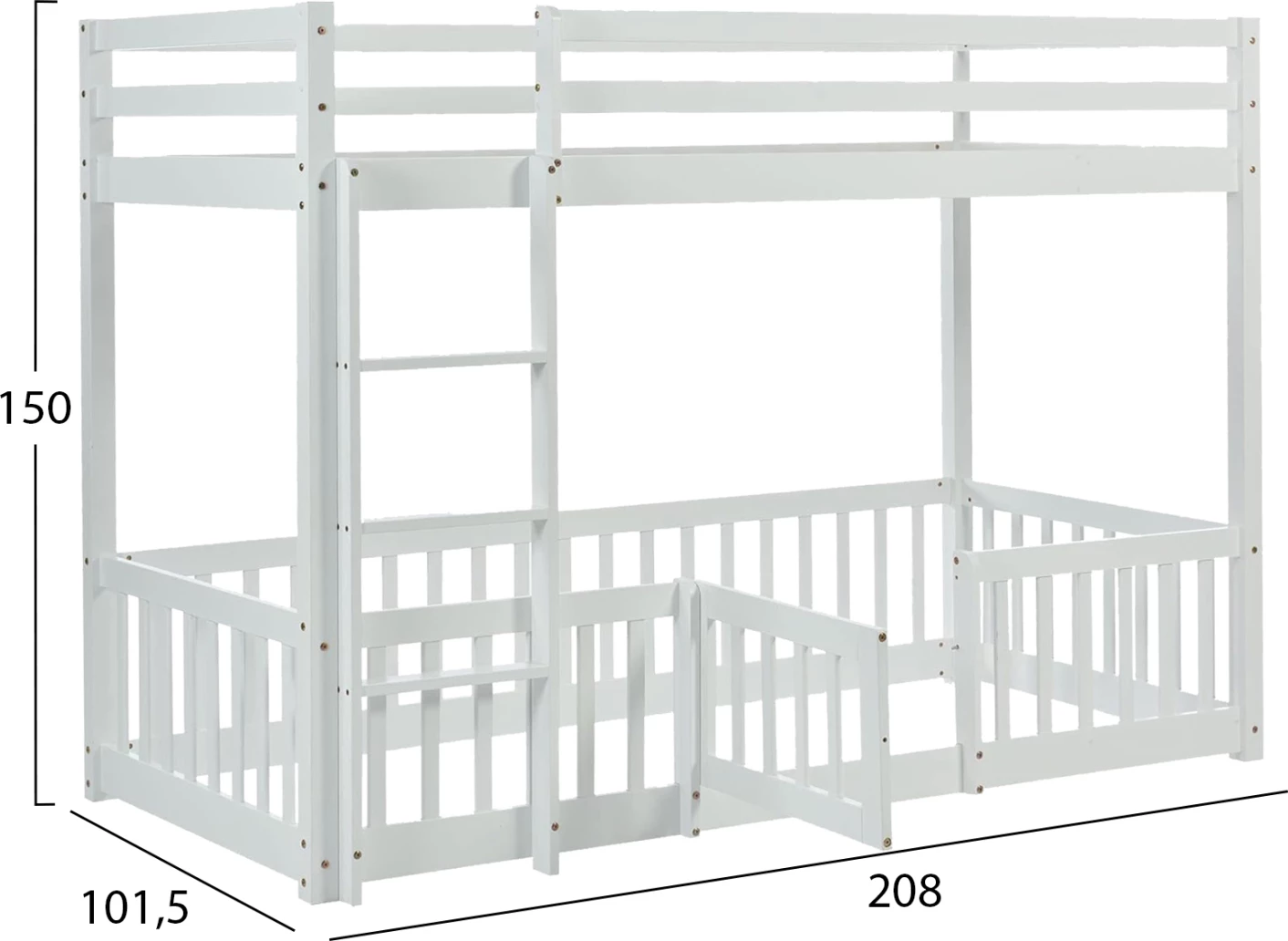 Krevat marinari për fëmijë Montessori PLAYKID me kënd lojërash, dru pishe i bardhë, FH703.03, 190x90cm