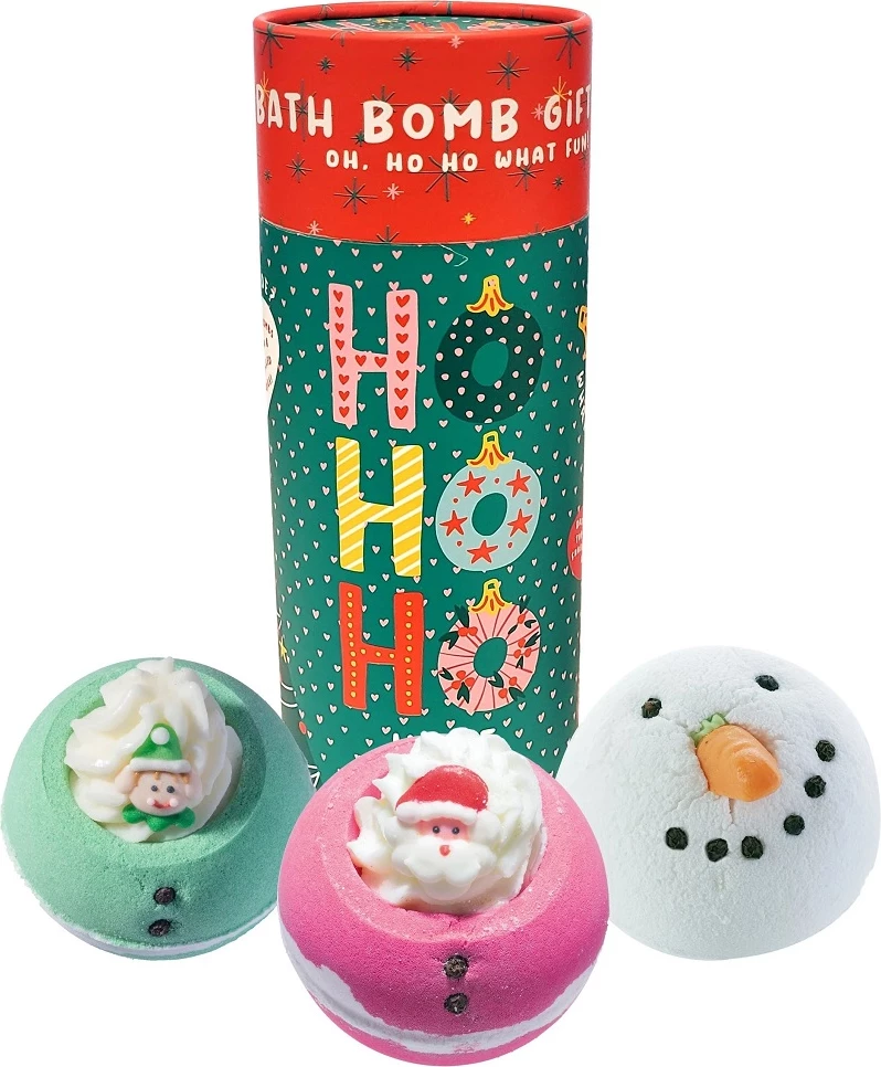 Set dhuratë me bomba për banjë Bomb Cosmetics Ho Ho Ho Bath Gift Set për femra, 3 copë