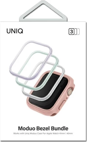 Kornizë për mbështjellës Uniq Moduo 3-in-1 për Apple Watch 4/5/6/7/8/SE/SE2 40/41mm, vjollcë-jeshile-bardhë, set 3 copë