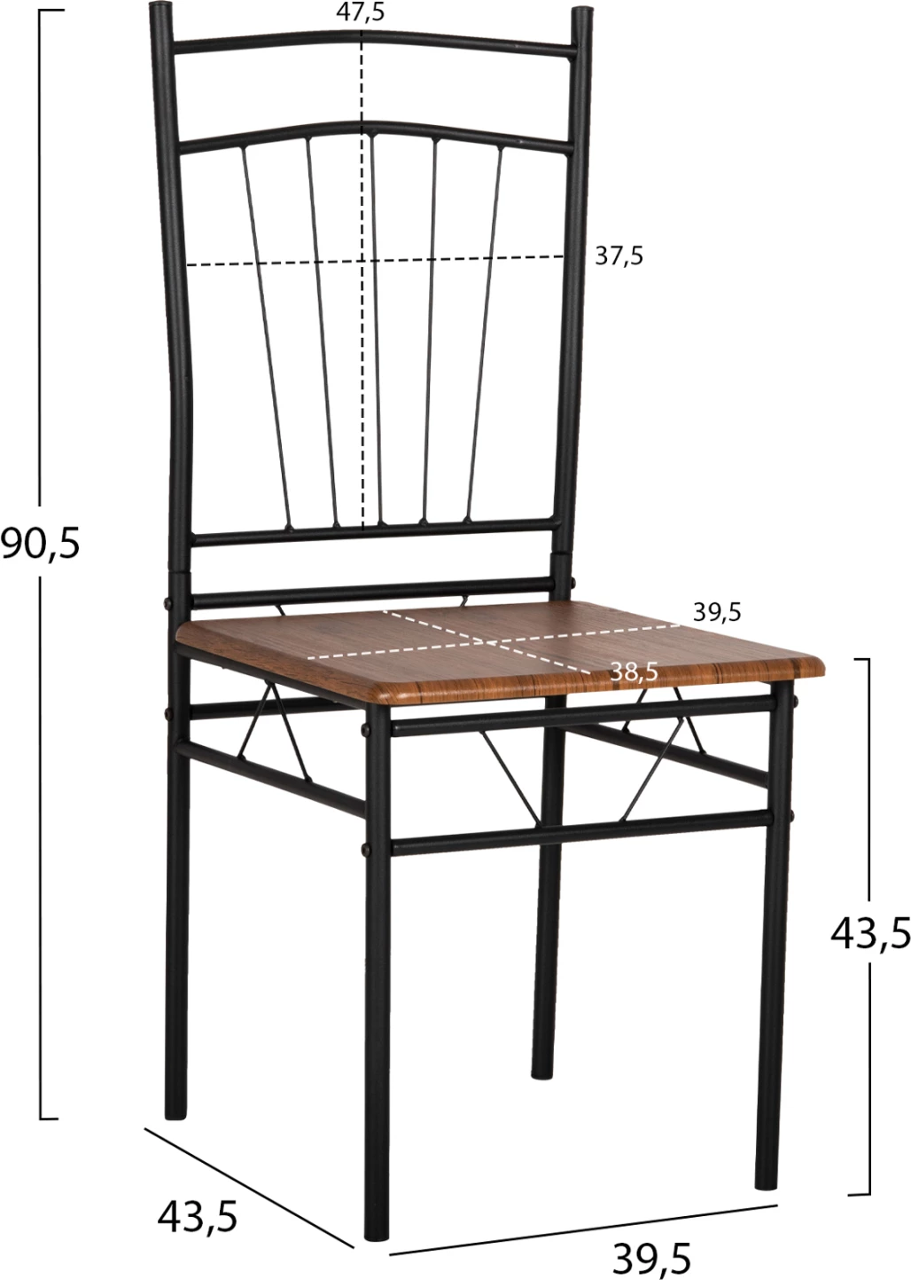 Tavolinë me karrige, 5 copë, PEARY FH9416.11, metal i zi-MDF, ngjyrë arre, 110x60x74 cm