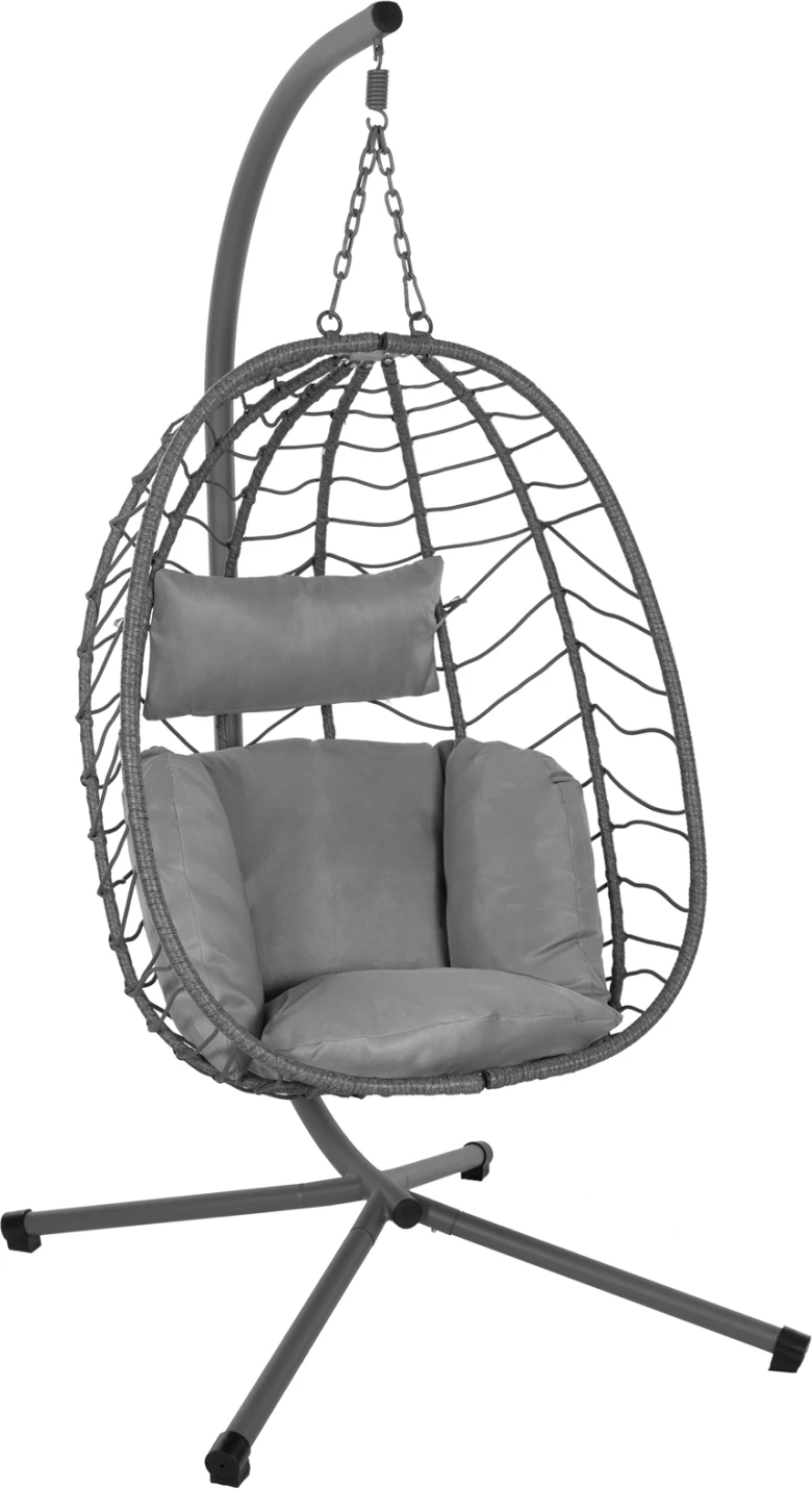 Fole varëse MILLIE, bazë metalike, ratan sintetik dhe jastëkë gri, FH5997.10, 90x75x190H cm