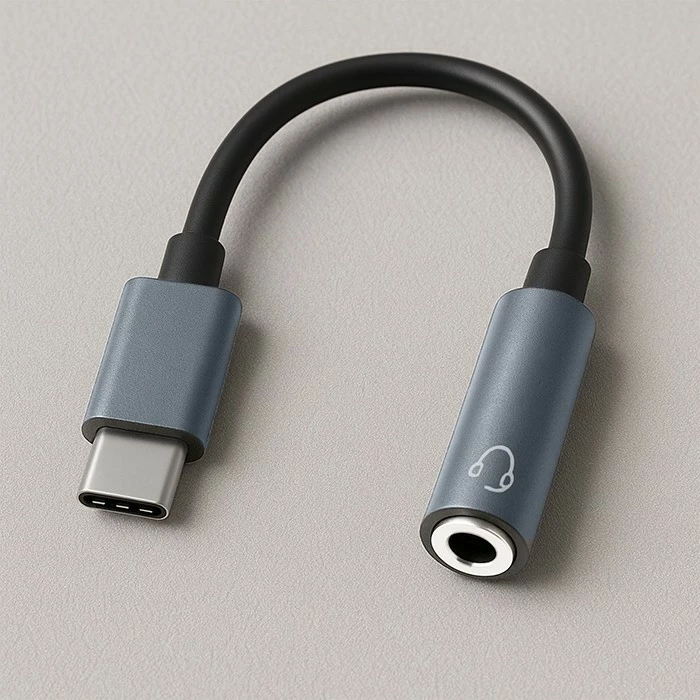 Adapter USB-C në 3.5mm Qoltec 51786, 10cm, zi/gri