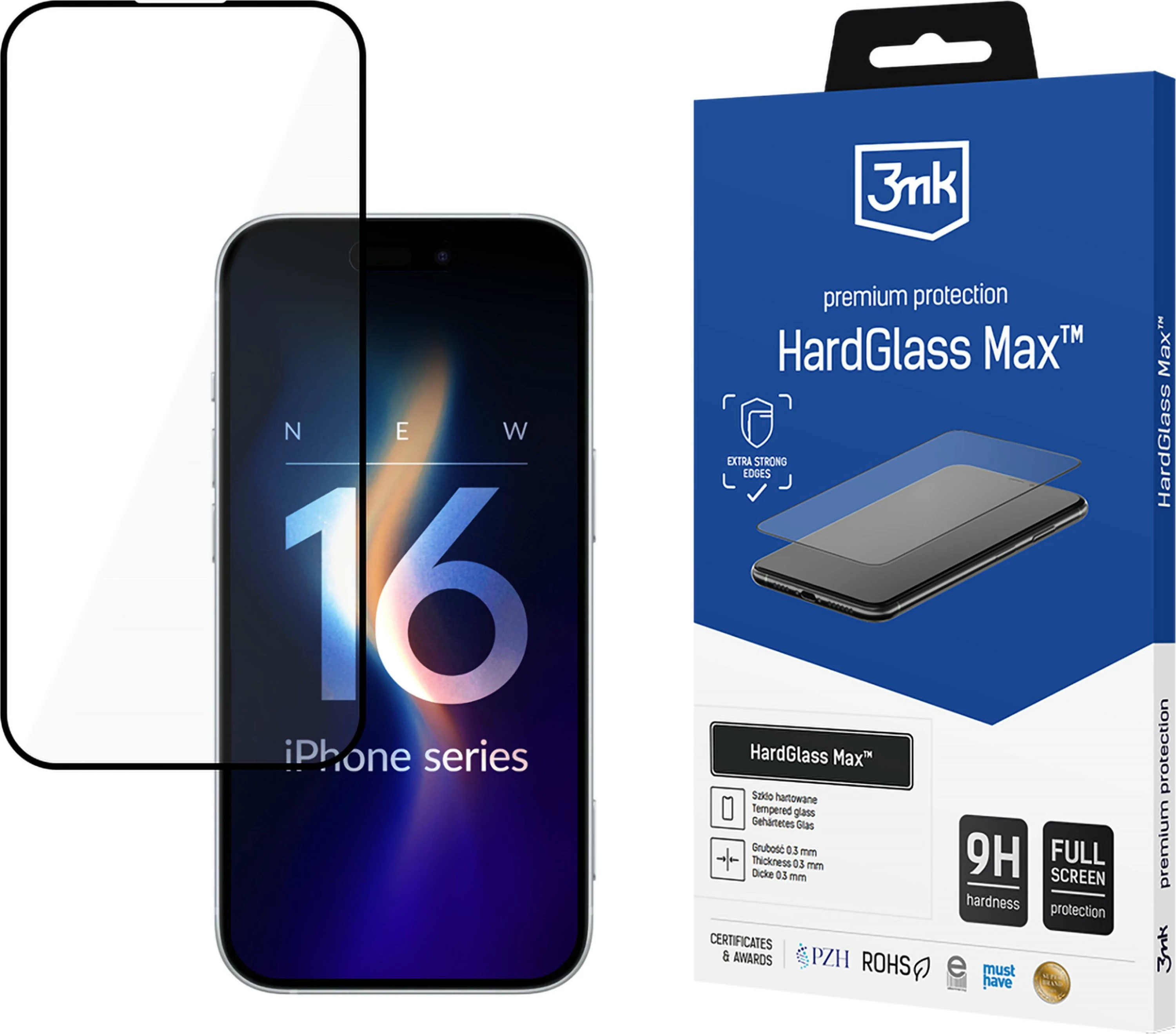 Xham i temperuar 3mk HardGlass Max Black për iPhone 16 Pro Max, i zi