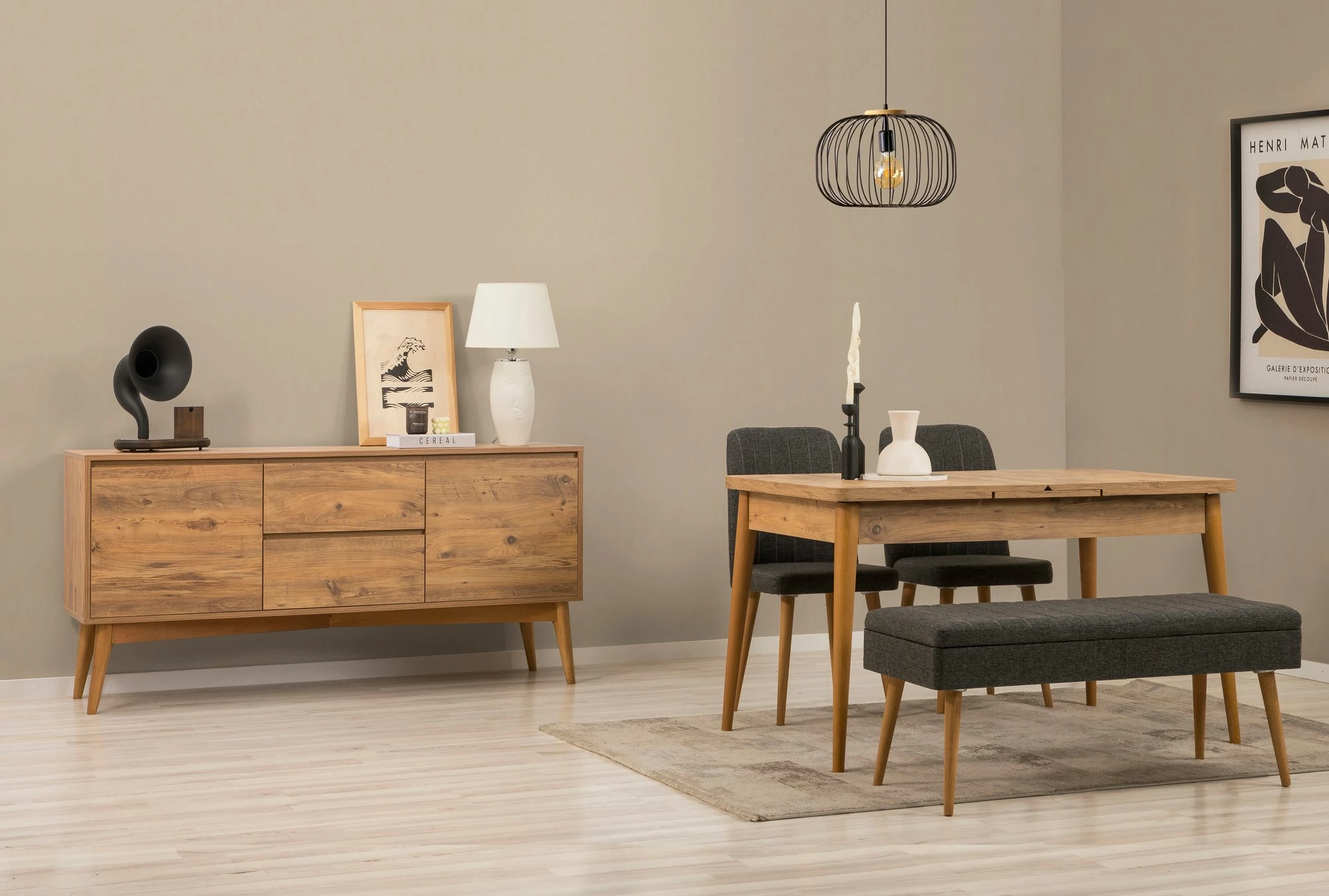 Set tavoline e zgjatshme me karrige dhe konsol (5 copë), Skye Decor, Vina 02 1053, ngjyrë pishë Atlantiku, antracit