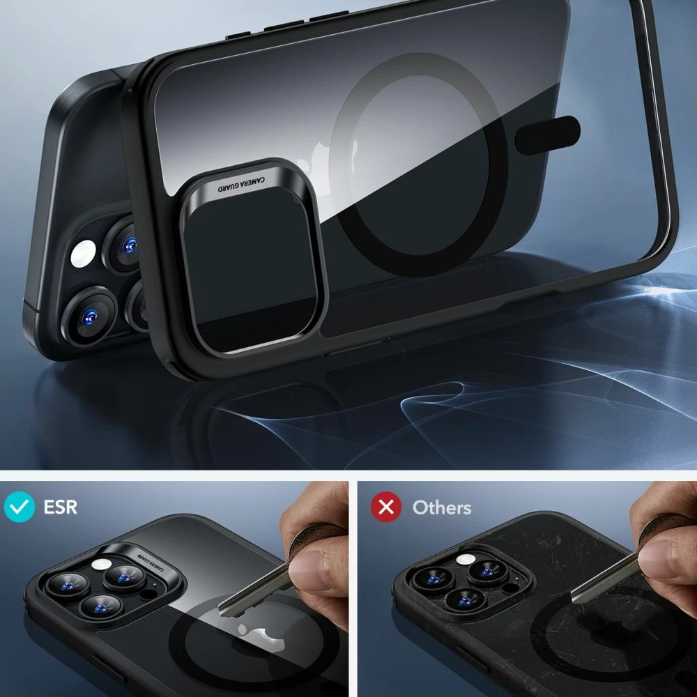 Mbështjellës ESR Classic Hybrid HaloLock me MagSafe + xham i temperuar për iPhone 16 Pro Max, Transparent me kornizë të zezë