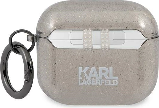 Mbështjellës Karl Lagerfeld KLA3UKHGK për AirPods 3, Glitter Karl`s Head, i zi