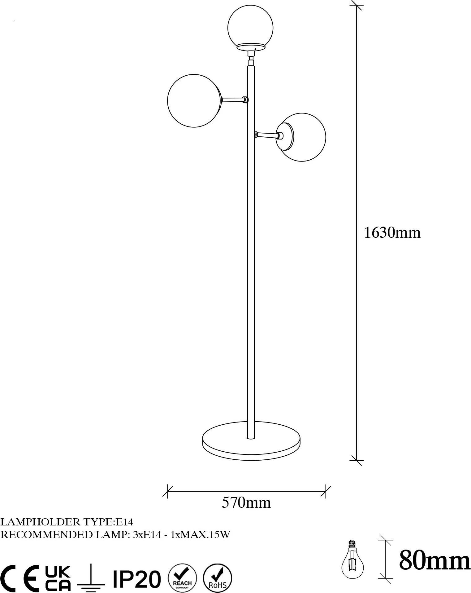 Llambë dyshemeje Opviq, Atmaca - 10295, e zezë, 163 cm