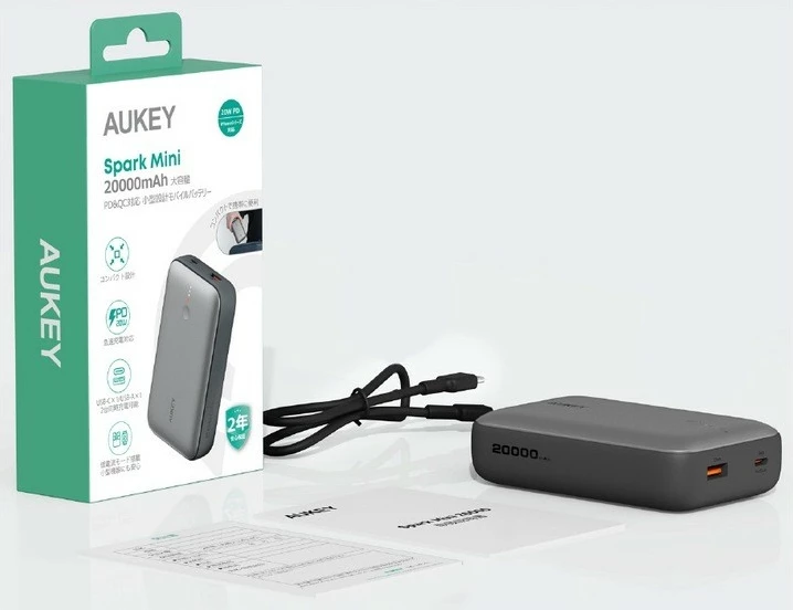 Power bank AUKEY PB-Y57 Spark Mini, 20000mAh, 22.5W, 2xUSB, Gri