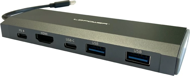 USB hub LC-Power LC-HUB-C-MULTI-7-M2, 2x USB-A, 2x USB-C, HDMI, M.2 SSD, 100W, antracit