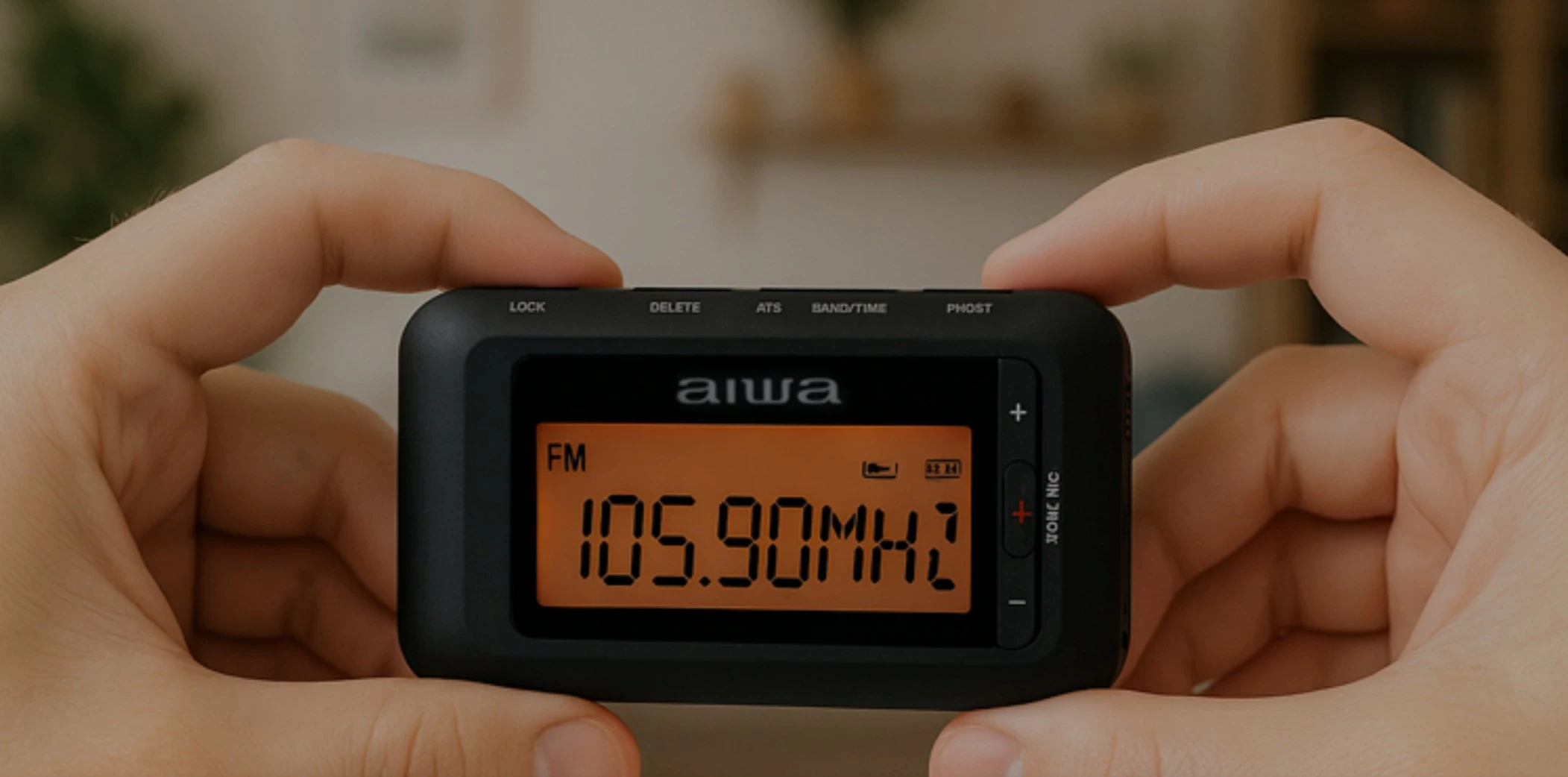 Radio xhepi Aiwa RD-10 AM/FM me RDS, ekran LED, me kufje dhe bateri AAA, e zezë