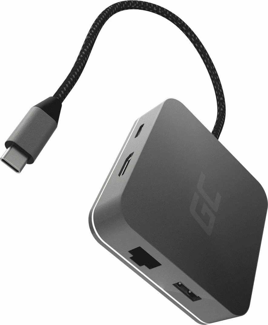 Stacion/replikator USB-C Green Cell AK61 6-në-1 (3x USB 3.0, HDMI, LAN Gigabit, USB-C PD), argjendtë