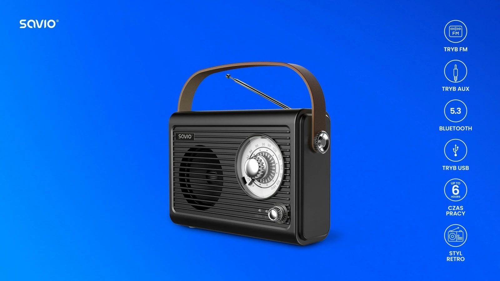 Radio portabile Savio RS-01, Bluetooth 5.3, USB-C, e zezë