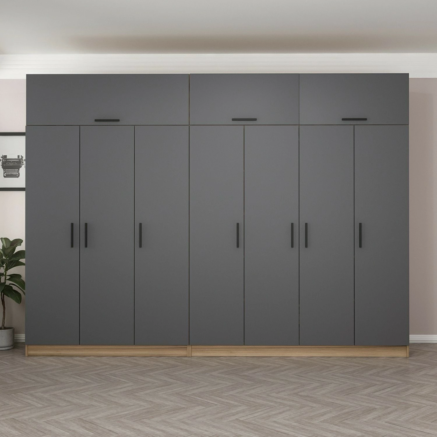 Dollap i madh për rroba, ngjyrë antracit dhe dore, Skye Decor Minar Kale - 7533