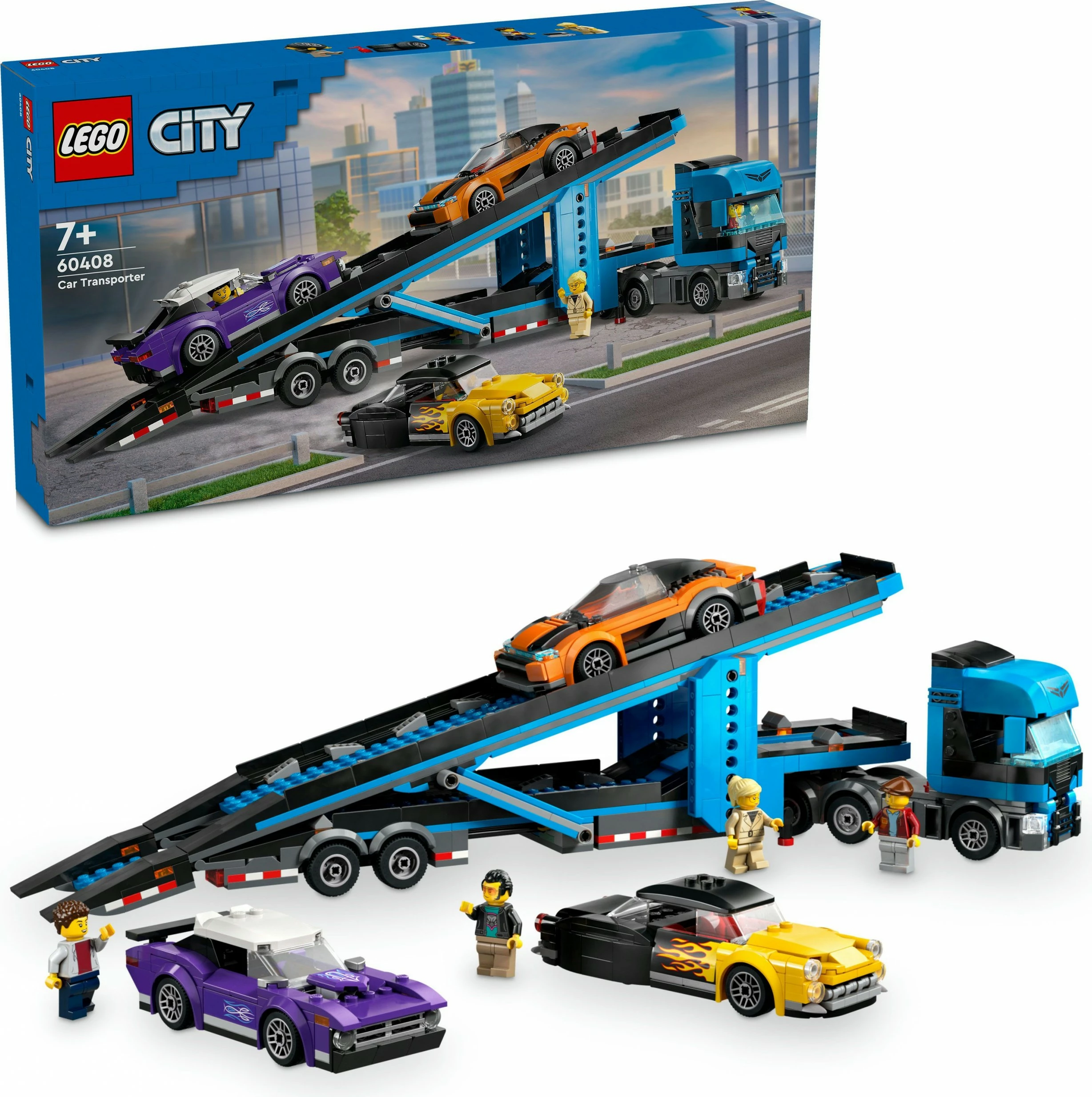 Set ndërtimi LEGO City 60408 Autotransporter me makina sportive, shumëngjyrëshe