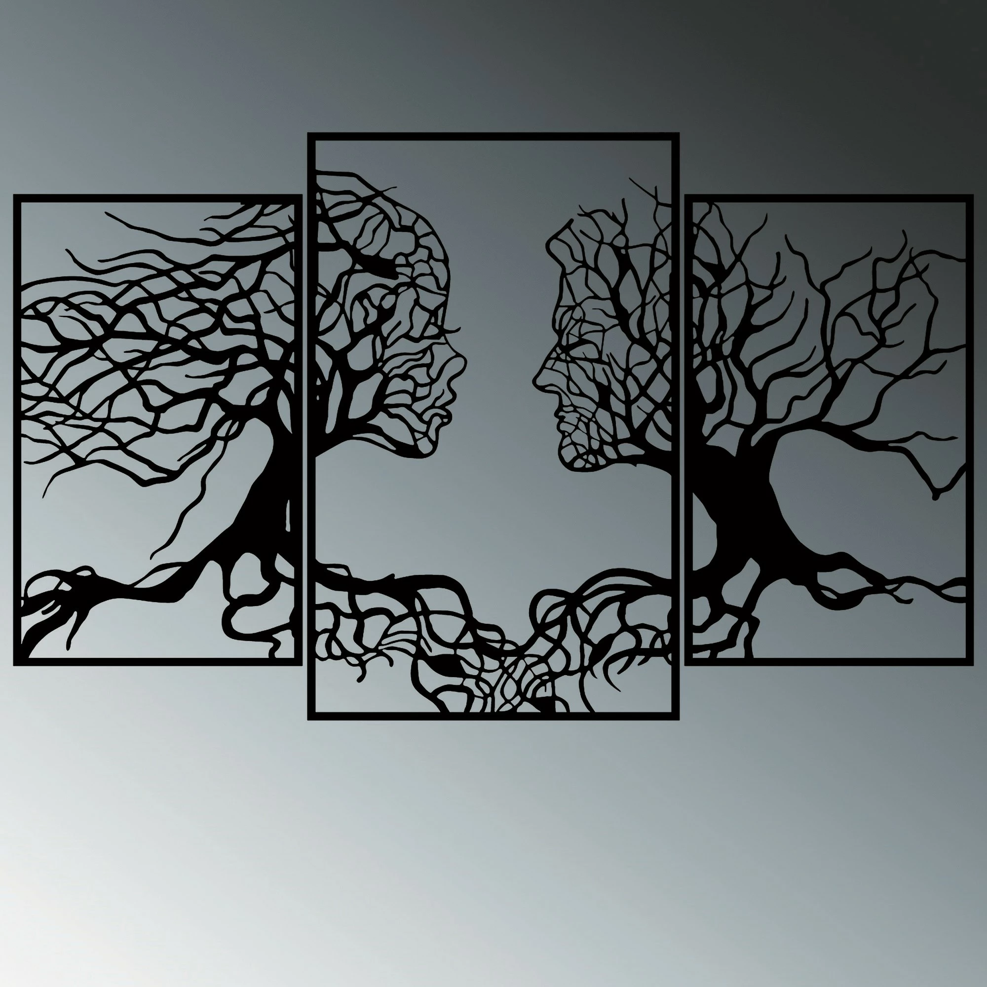 Aksesor dekorativ metalik për mur, Wallity, Tree Person 499, ngjyrë e zezë, 71x116cm