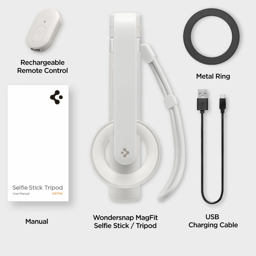 Selfie stick Spigen S571W me tripod, MagSafe, Bluetooth, bezhë