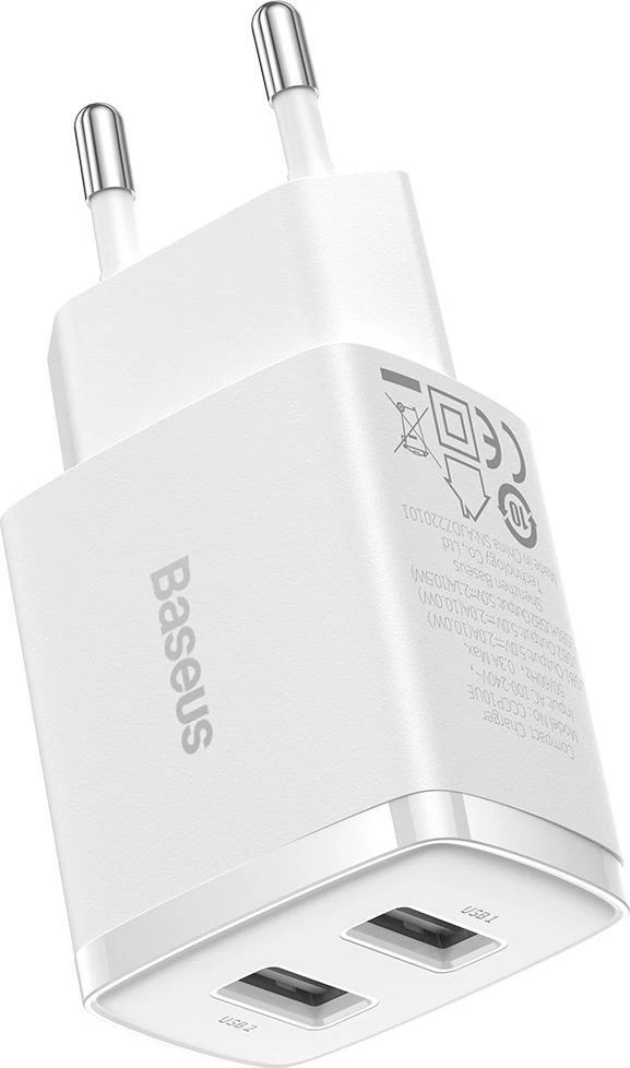 Karikues kompakt Baseus CCXJ010202 2x USB-A 2.1A 10.5W, bardhë