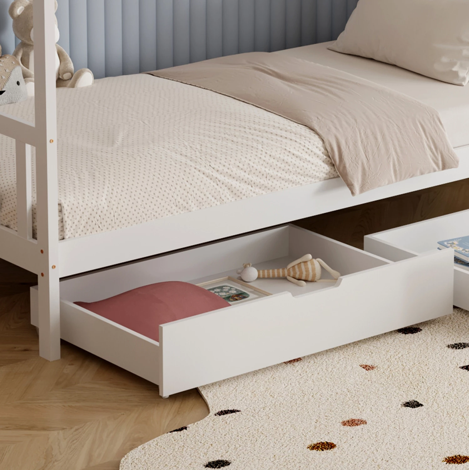 Krevet për fëmijë KLARICE FH680.03 t.MONTESSORI-2 SIRTARË- DRU I FORTË PISHË NË TË BARDHË- 190x90cm