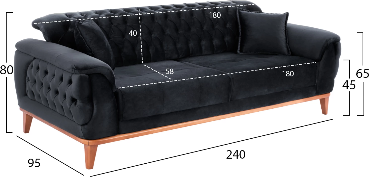 Set dhome ndenje 3-pjesësh, kadife e zezë, FH11746.01