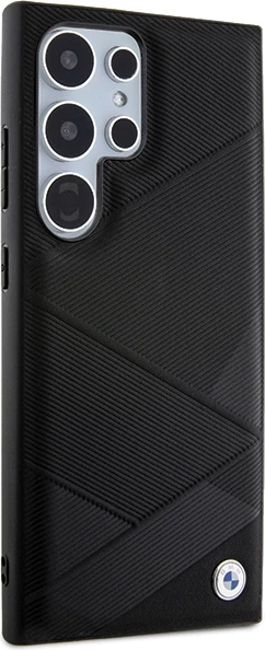 Mbështjellës BMW Signature Leather Crossing Lines Pattern për Samsung Galaxy S24 Ultra S928, i zi