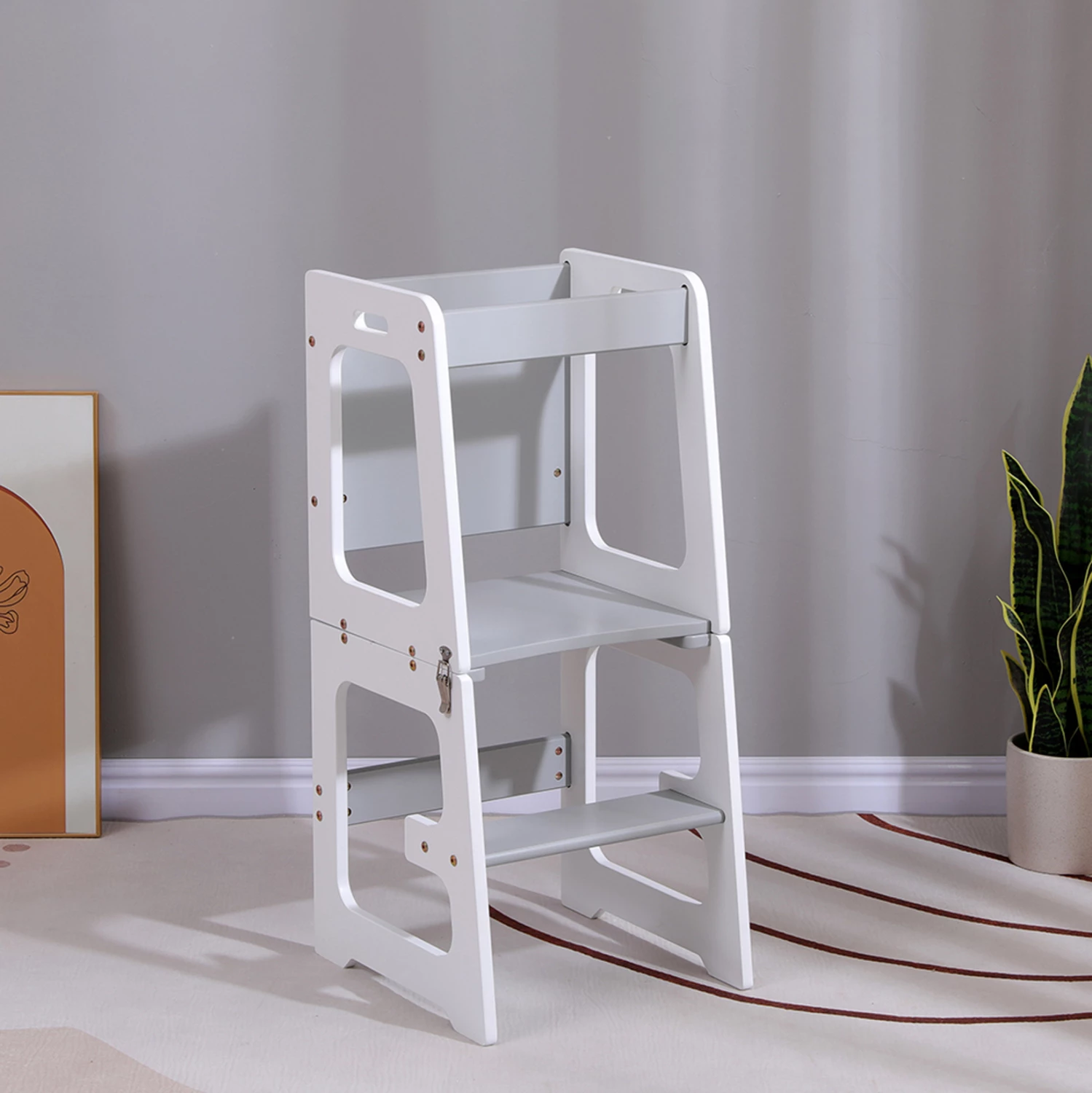 Kullë mësimi për fëmijë me tabelë, dru pishe, e bardhë/gri, RICKI FH18345.03, 37x40x84cm