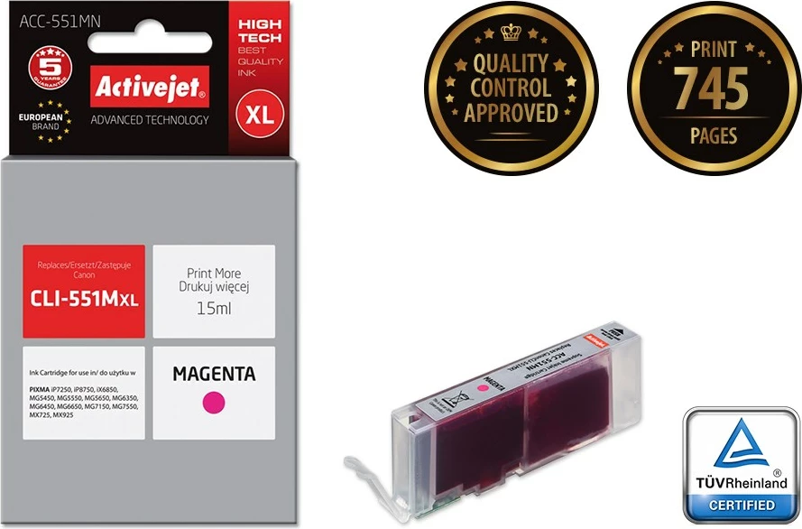 Ngjyrë zëvendësuese Activejet ACC-551MN për printer Canon, 15ml, e vjollcë