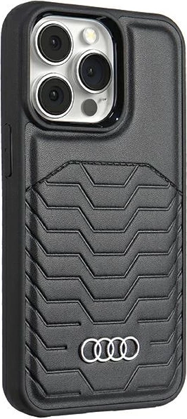 Mbështjellës Audi për iPhone 15 Pro, lëkurë sintetike me MagSafe, zi