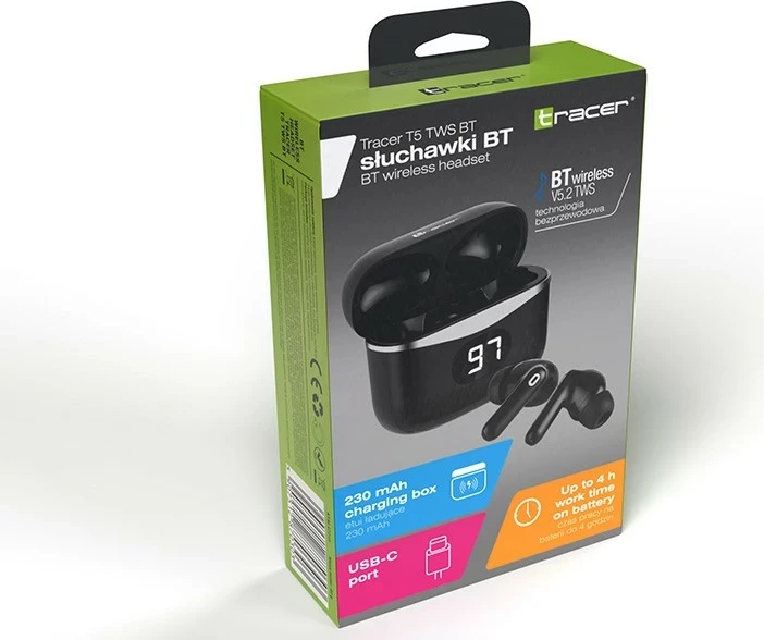 Kufje Tracer T5 TWS, Bluetooth 5.2, të zeza
