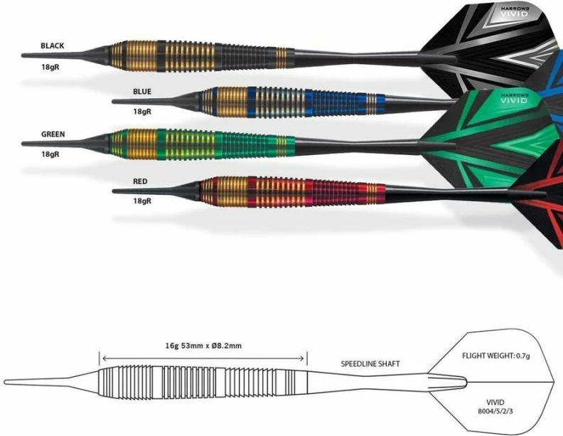 Shigjeta për Dart Harrows Vivid Softip, Multicolor