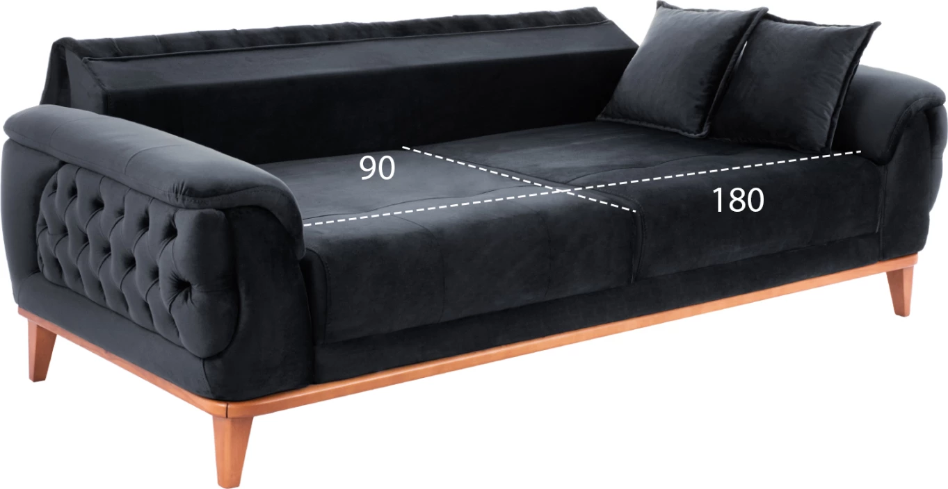 Set dhome ndenje 3-pjesësh, kadife e zezë, FH11746.01