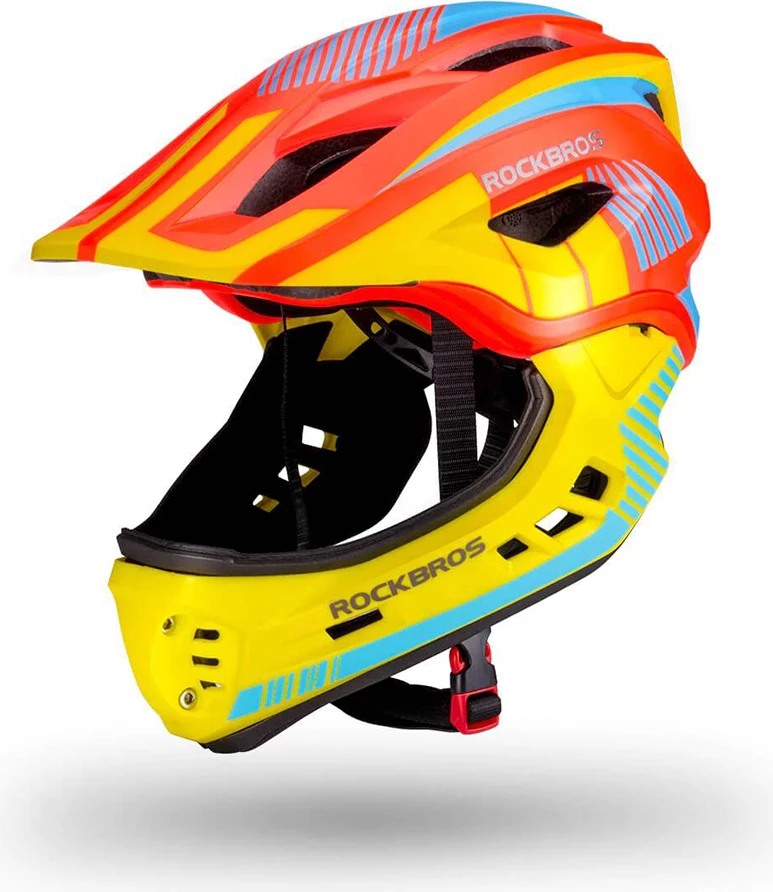 Helmetë biçiklete për fëmijë Rockbros TT-32SOYB-S me mbrojtëse të nofullës, S, verdhë-portokalli