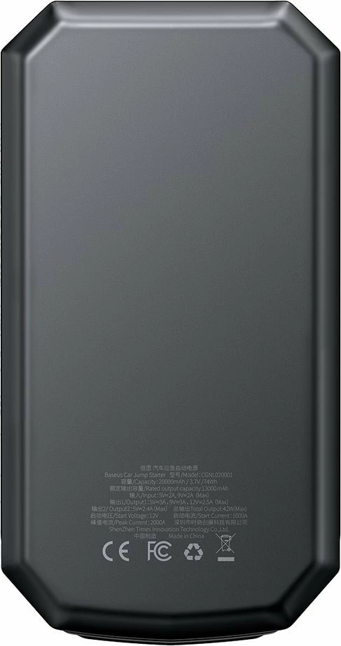 Jump starter Baseus CGNL020001, powerbank 20000mAh, 12V, 2000A, me kabllo krokodili, e zezë