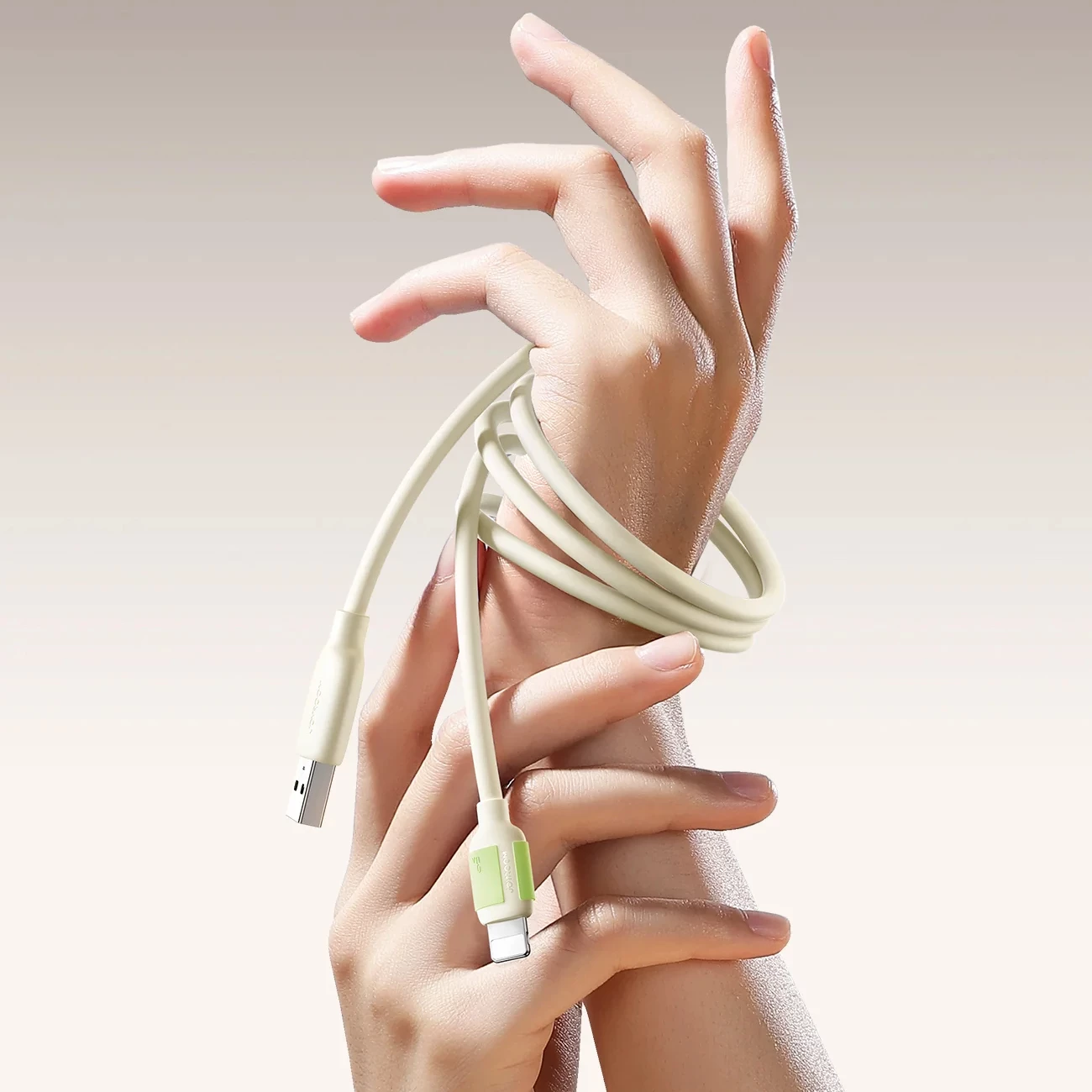 Kabllo Joyroom S-A53, USB-A në Lightning, 1.2m, 3A, majë fluoreshente, Bezhë