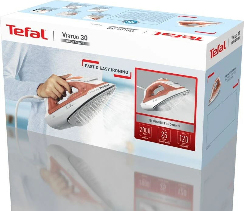Hekur Tefal Virtuo 30 FV2C40E0, 2000 W, pllaka qeramike, pjeshkë/bardhë