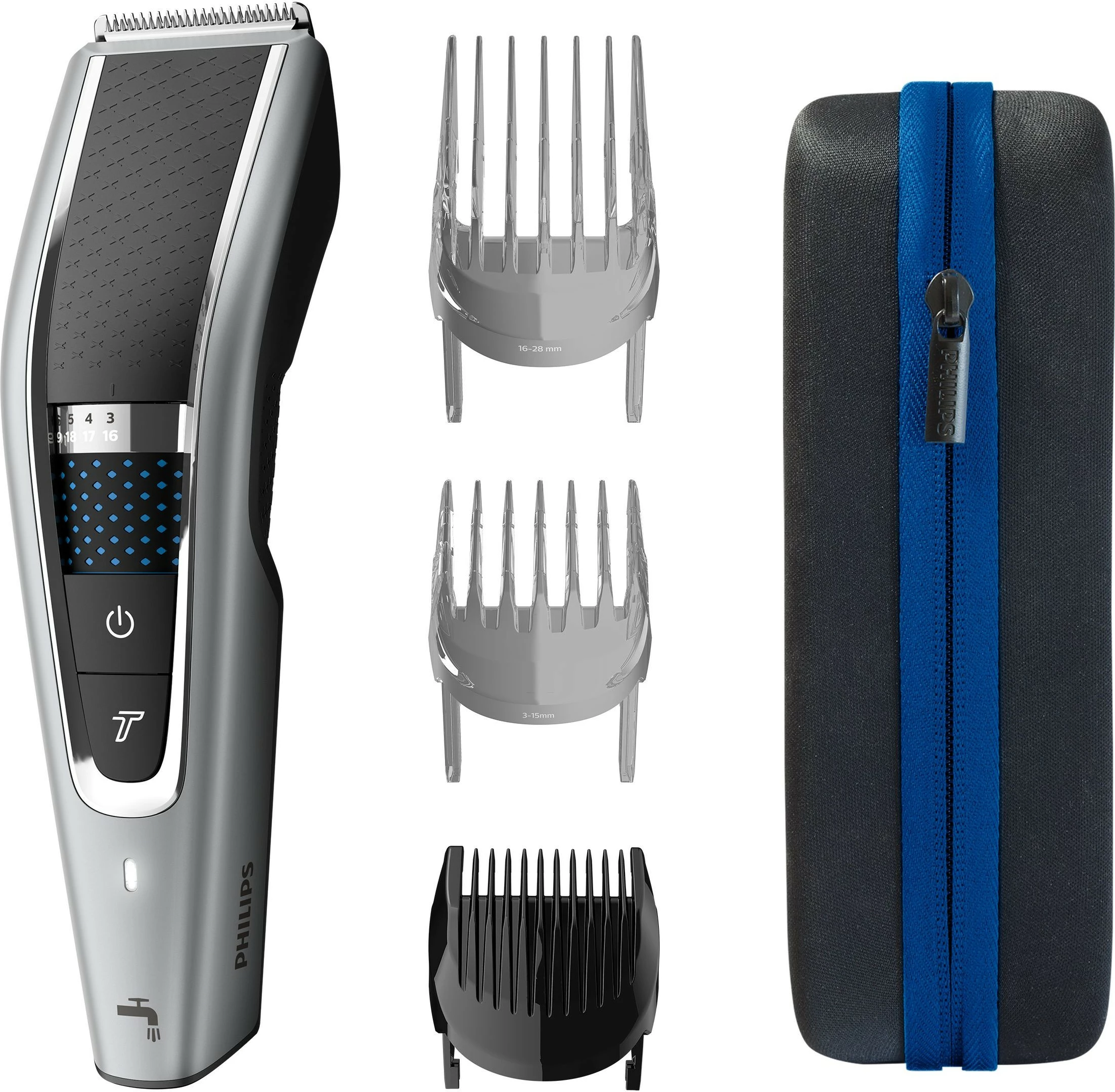 Makinë rroje Philips 5000 HC5650/15, 0.5 mm, 2.8 cm, Inoks, E zezë, Argjendtë